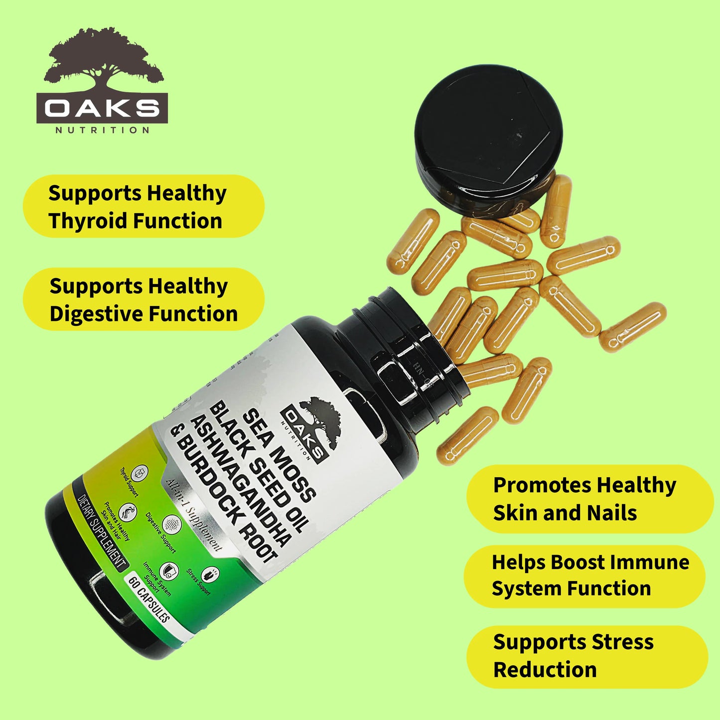 Premium 15-in-1 Sea Moss Multivitamin - 60 Capsules OaksNutrition