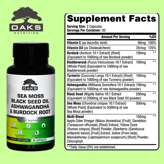 Premium 15-in-1 Sea Moss Multivitamin - 60 Capsules OaksNutrition