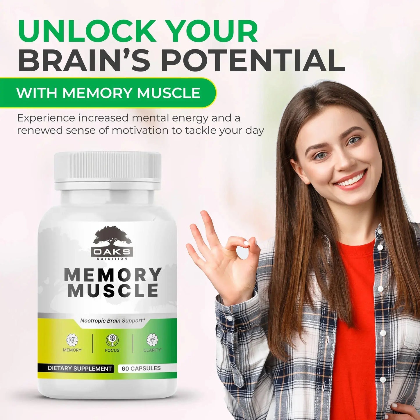 Memory Muscle - Nootropic Memory Support Supplement for Enhanced Focus & Mental Clarity - 60 Count OaksNutrition