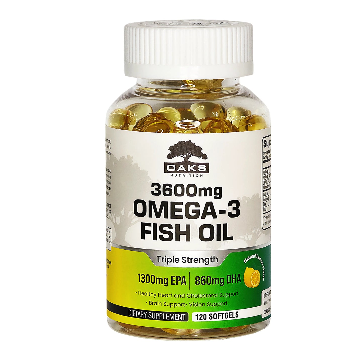 Triple Strength Omega-3 Fish Oil – 3600mg with 1300mg EPA & 860mg DHA – 120 Softgels Oaks Nutrition