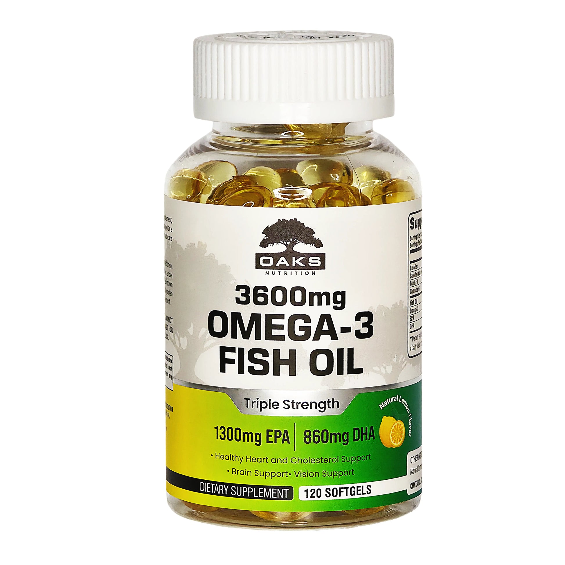 Triple Strength Omega-3 Fish Oil – 3600mg with 1300mg EPA & 860mg DHA – 120 Softgels Oaks Nutrition