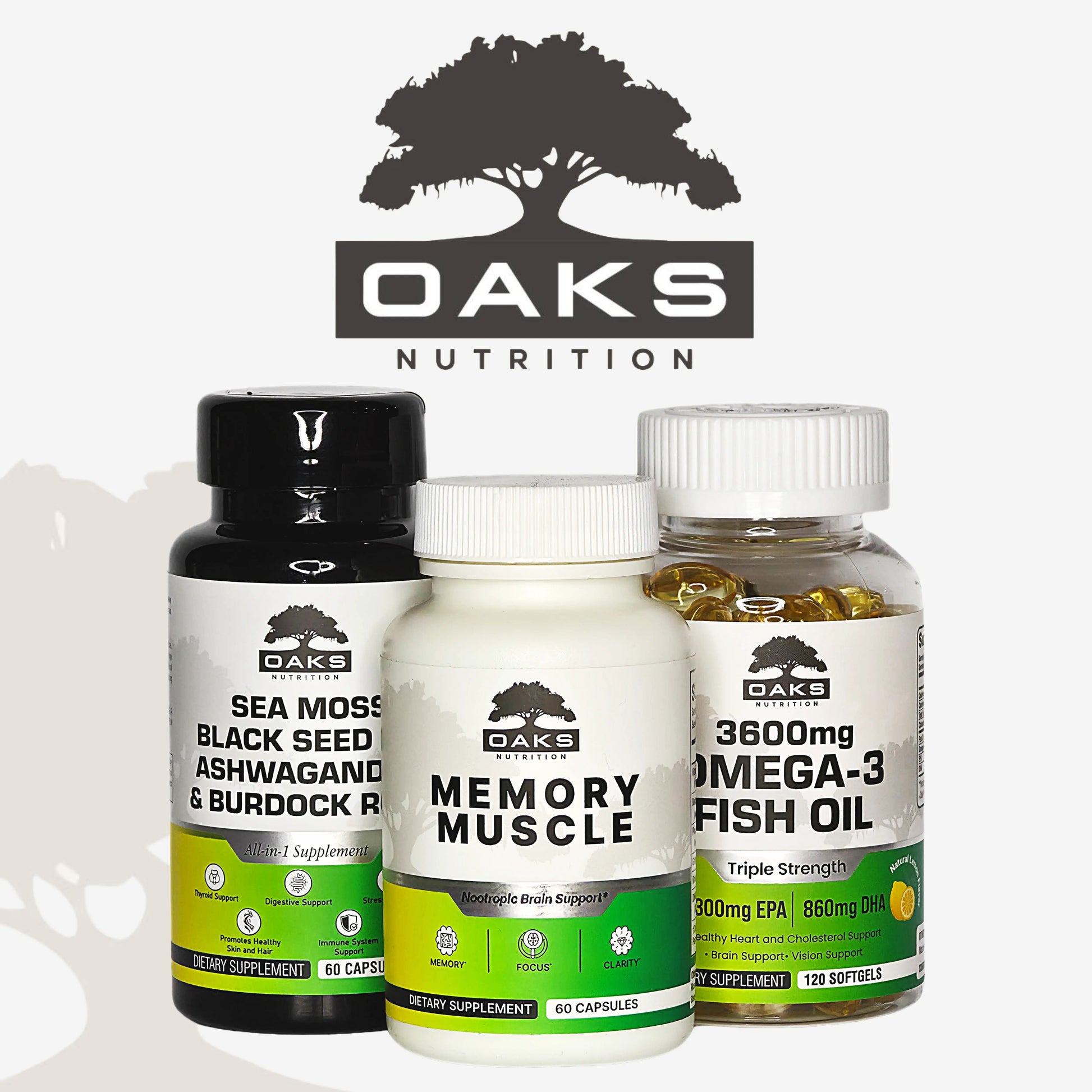 Omega Brain Kit – Memory Muscle + Triple Strength Omega-3 Fish Oil Oaks Nutrition